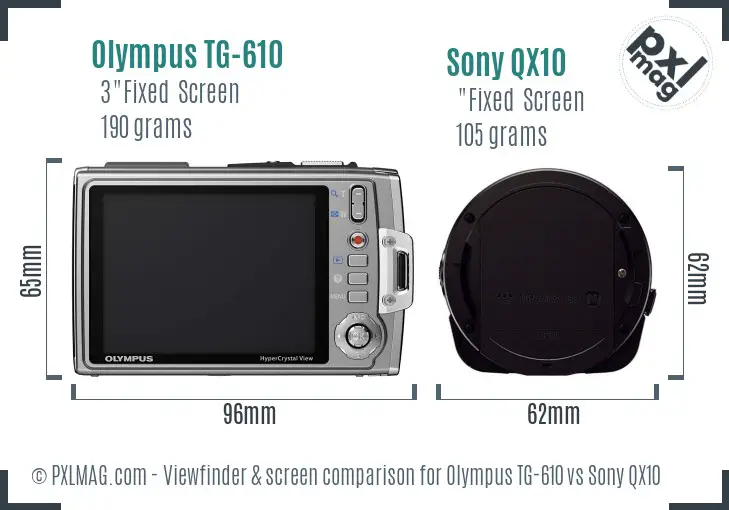 Olympus TG-610 vs Sony QX10 Screen and Viewfinder comparison