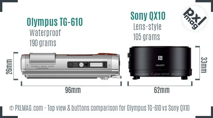 Olympus TG-610 vs Sony QX10 top view buttons comparison