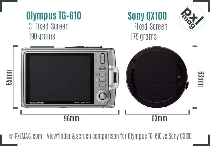 Olympus TG-610 vs Sony QX100 Screen and Viewfinder comparison