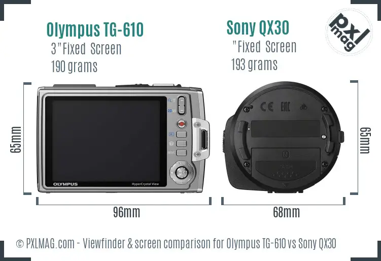Olympus TG-610 vs Sony QX30 Screen and Viewfinder comparison