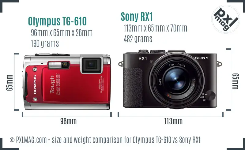 Olympus TG-610 vs Sony RX1 size comparison