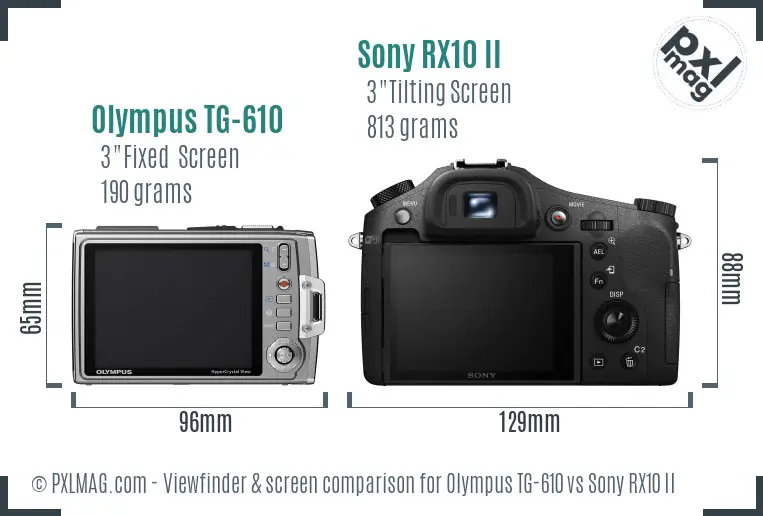 Olympus TG-610 vs Sony RX10 II Screen and Viewfinder comparison