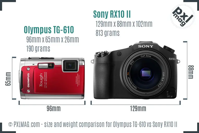 Olympus TG-610 vs Sony RX10 II size comparison