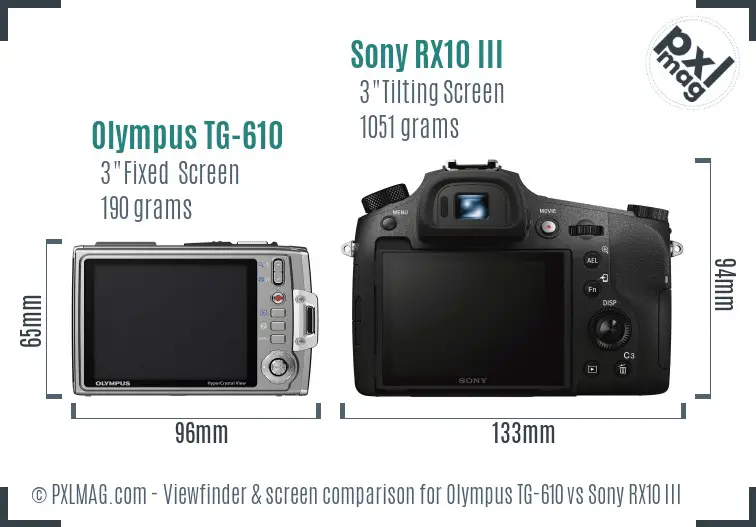 Olympus TG-610 vs Sony RX10 III Screen and Viewfinder comparison