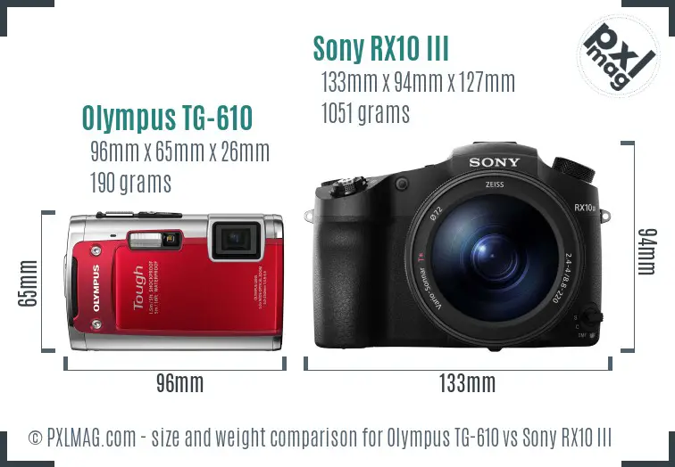 Olympus TG-610 vs Sony RX10 III size comparison