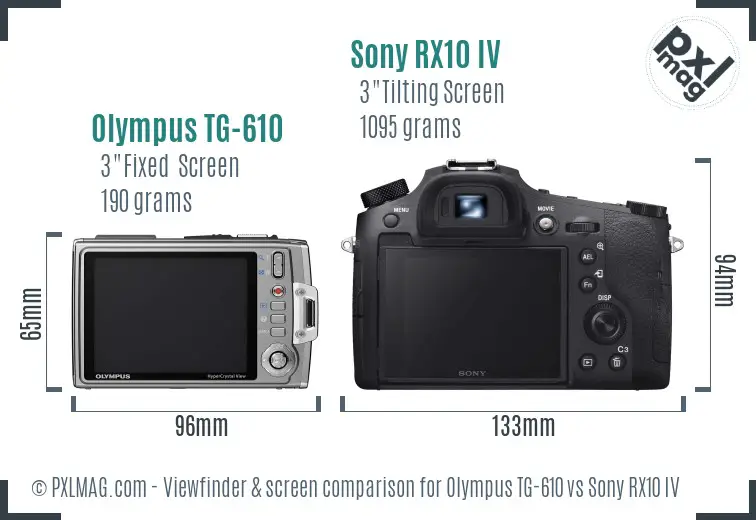 Olympus TG-610 vs Sony RX10 IV Screen and Viewfinder comparison