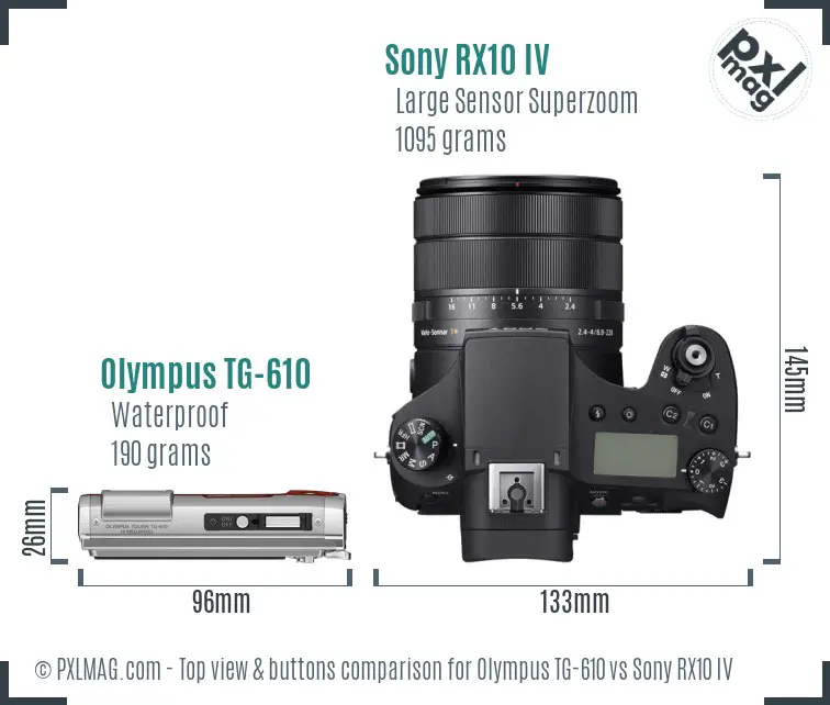 Olympus TG-610 vs Sony RX10 IV top view buttons comparison