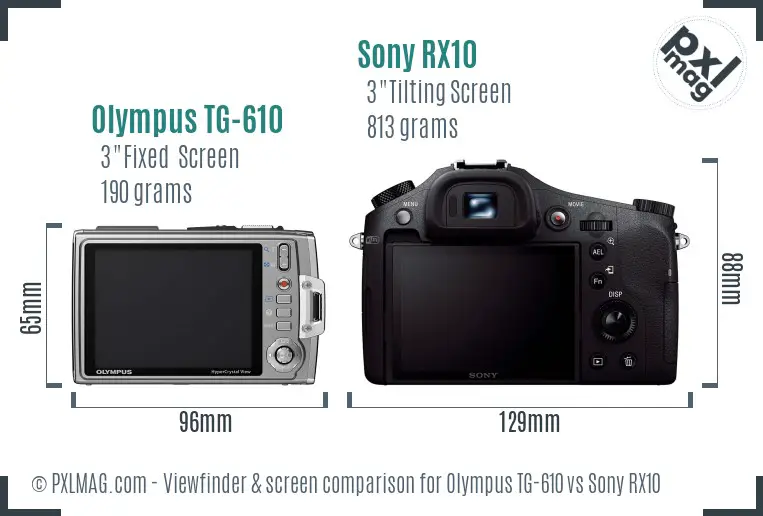 Olympus TG-610 vs Sony RX10 Screen and Viewfinder comparison