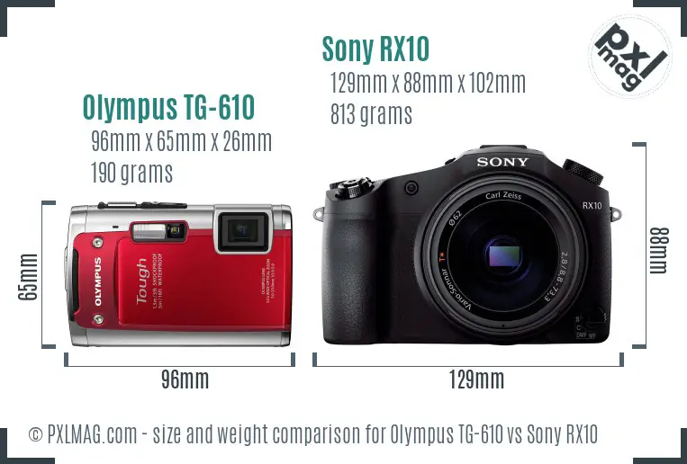 Olympus TG-610 vs Sony RX10 size comparison