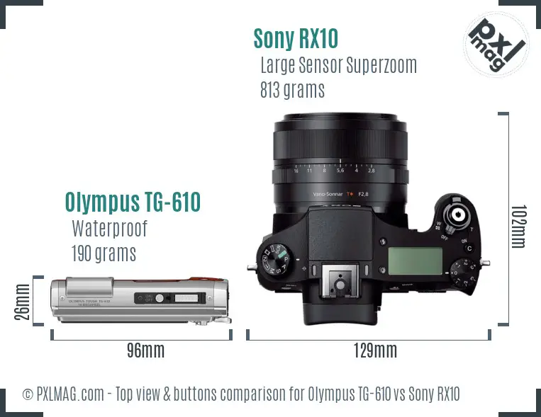 Olympus TG-610 vs Sony RX10 top view buttons comparison