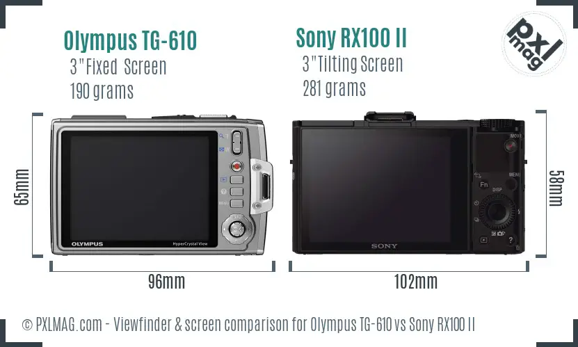 Olympus TG-610 vs Sony RX100 II Screen and Viewfinder comparison