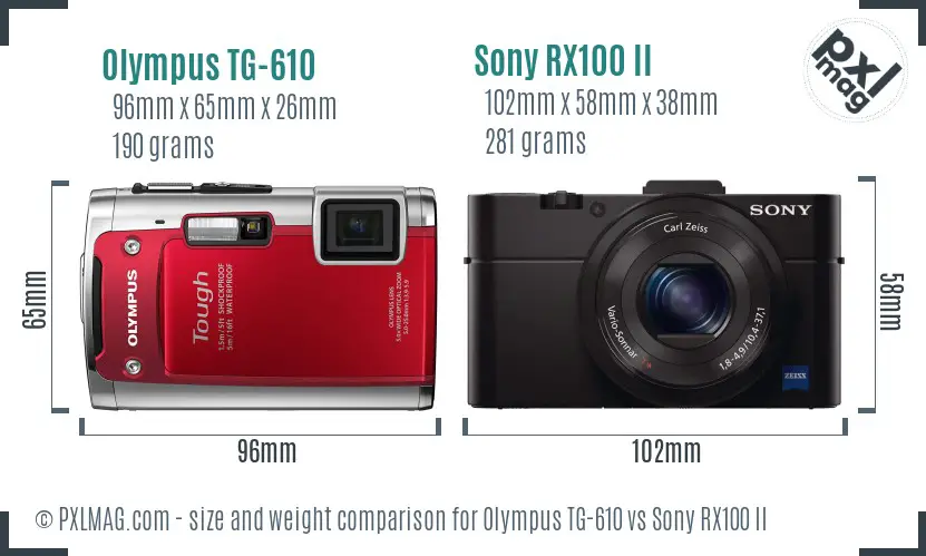 Olympus TG-610 vs Sony RX100 II size comparison