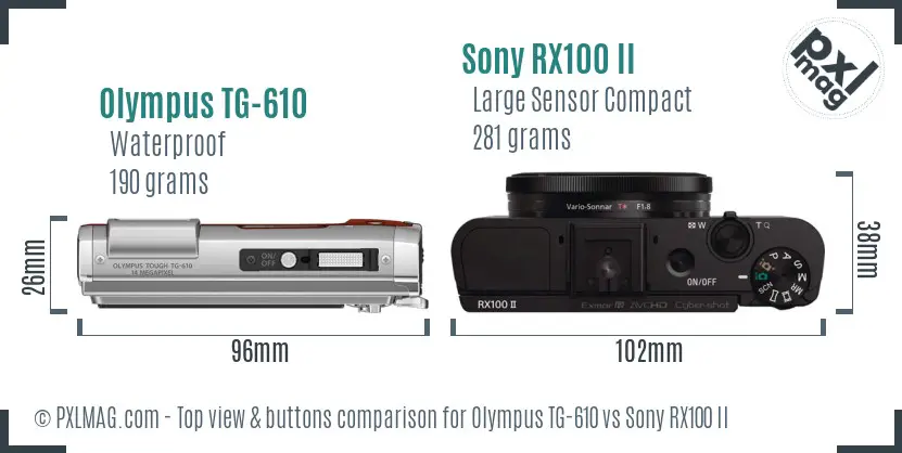 Olympus TG-610 vs Sony RX100 II top view buttons comparison