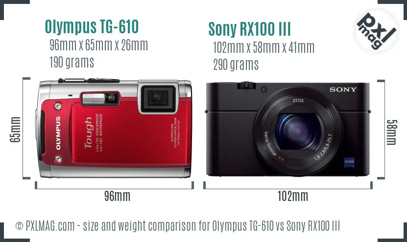 Olympus TG-610 vs Sony RX100 III size comparison