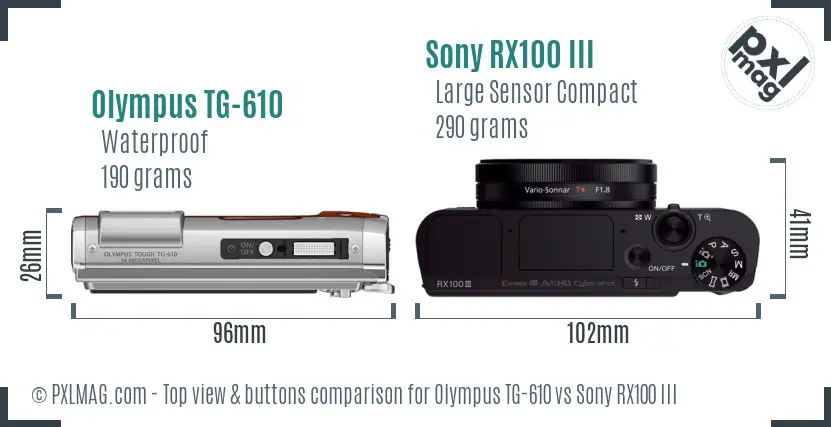 Olympus TG-610 vs Sony RX100 III top view buttons comparison