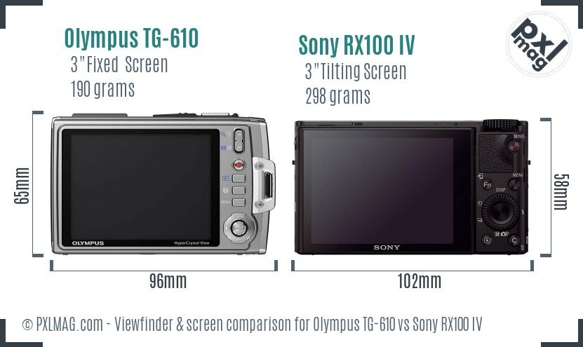 Olympus TG-610 vs Sony RX100 IV Screen and Viewfinder comparison