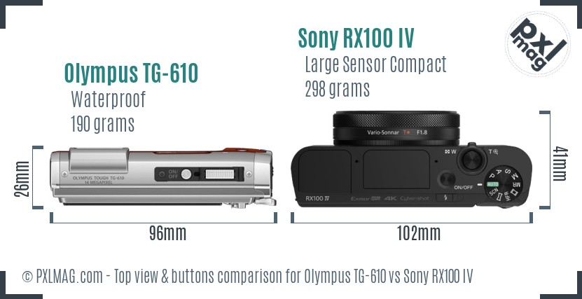 Olympus TG-610 vs Sony RX100 IV top view buttons comparison