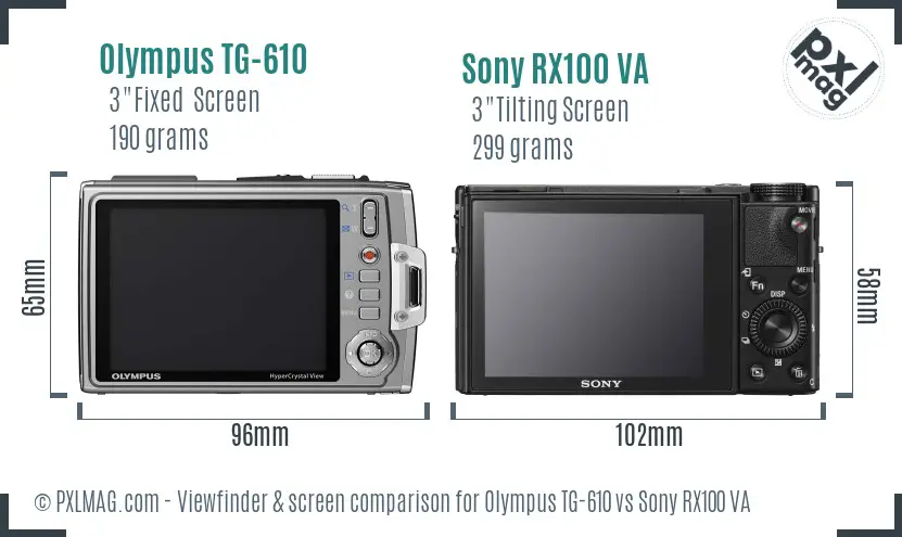 Olympus TG-610 vs Sony RX100 VA Screen and Viewfinder comparison