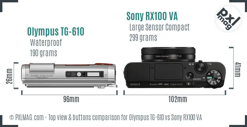 Olympus TG-610 vs Sony RX100 VA top view buttons comparison
