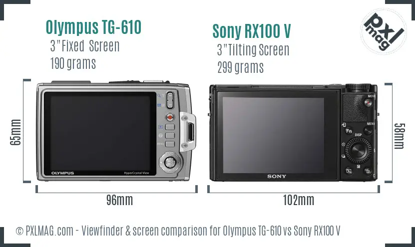 Olympus TG-610 vs Sony RX100 V Screen and Viewfinder comparison