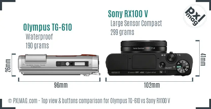 Olympus TG-610 vs Sony RX100 V top view buttons comparison