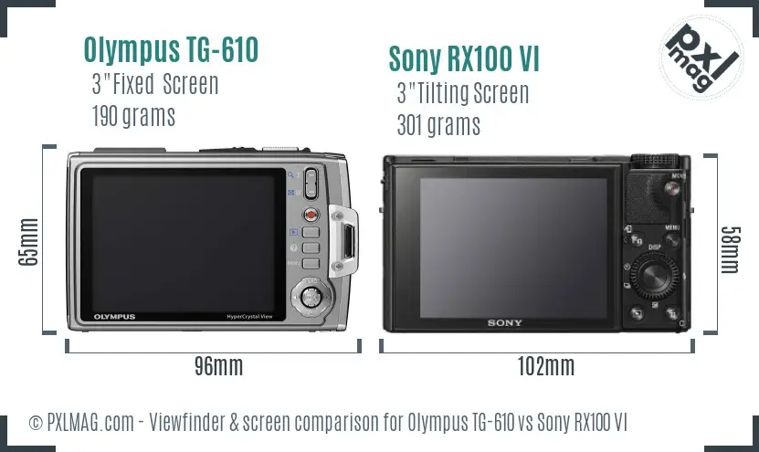 Olympus TG-610 vs Sony RX100 VI Screen and Viewfinder comparison
