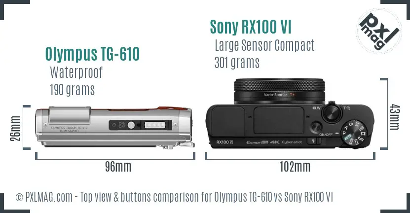 Olympus TG-610 vs Sony RX100 VI top view buttons comparison