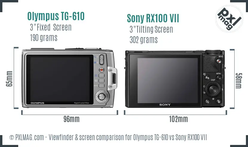 Olympus TG-610 vs Sony RX100 VII Screen and Viewfinder comparison