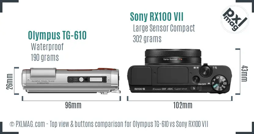 Olympus TG-610 vs Sony RX100 VII top view buttons comparison