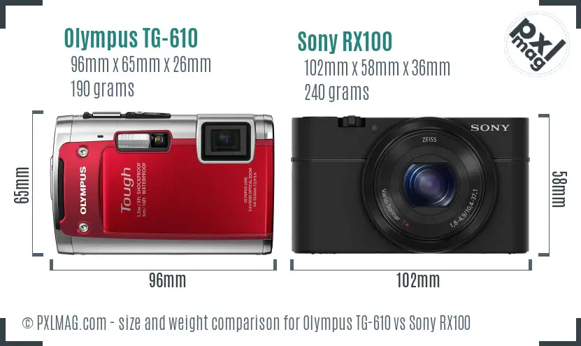 Olympus TG-610 vs Sony RX100 size comparison