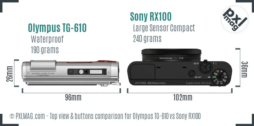 Olympus TG-610 vs Sony RX100 top view buttons comparison