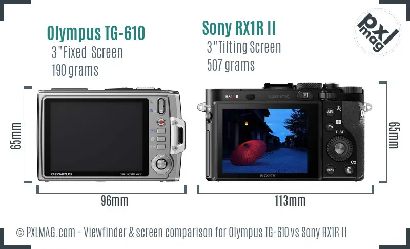 Olympus TG-610 vs Sony RX1R II Screen and Viewfinder comparison