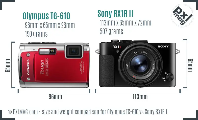 Olympus TG-610 vs Sony RX1R II size comparison