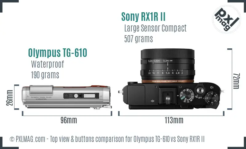 Olympus TG-610 vs Sony RX1R II top view buttons comparison