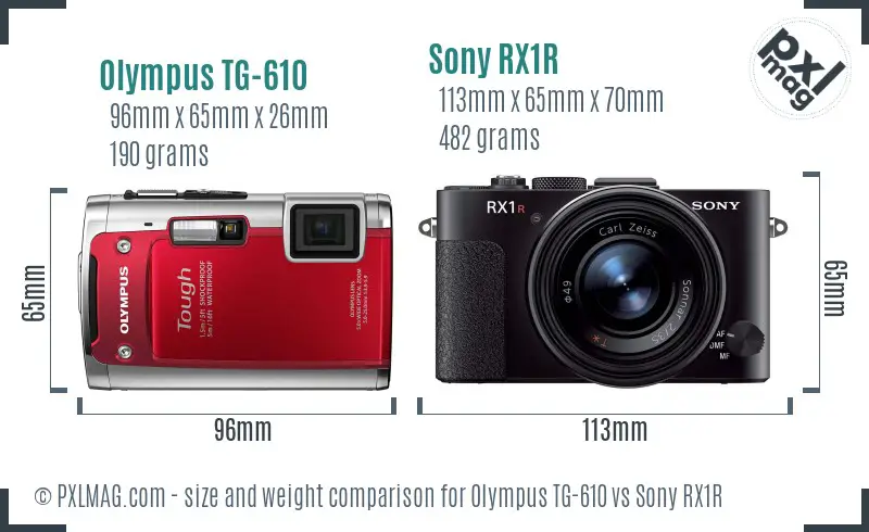 Olympus TG-610 vs Sony RX1R size comparison