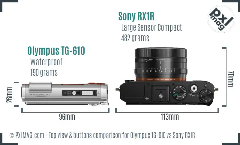 Olympus TG-610 vs Sony RX1R top view buttons comparison