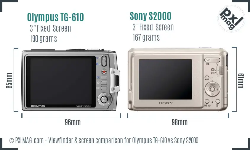 Olympus TG-610 vs Sony S2000 Screen and Viewfinder comparison