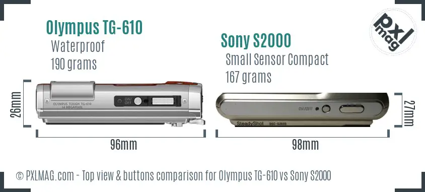 Olympus TG-610 vs Sony S2000 top view buttons comparison