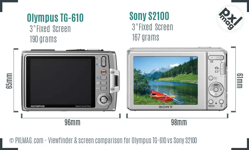 Olympus TG-610 vs Sony S2100 Screen and Viewfinder comparison