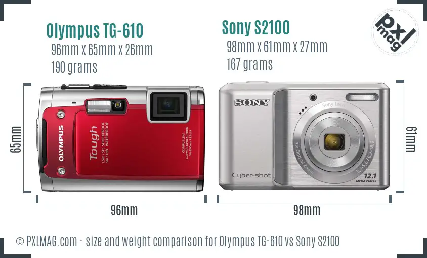 Olympus TG-610 vs Sony S2100 size comparison