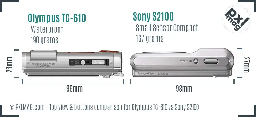 Olympus TG-610 vs Sony S2100 top view buttons comparison