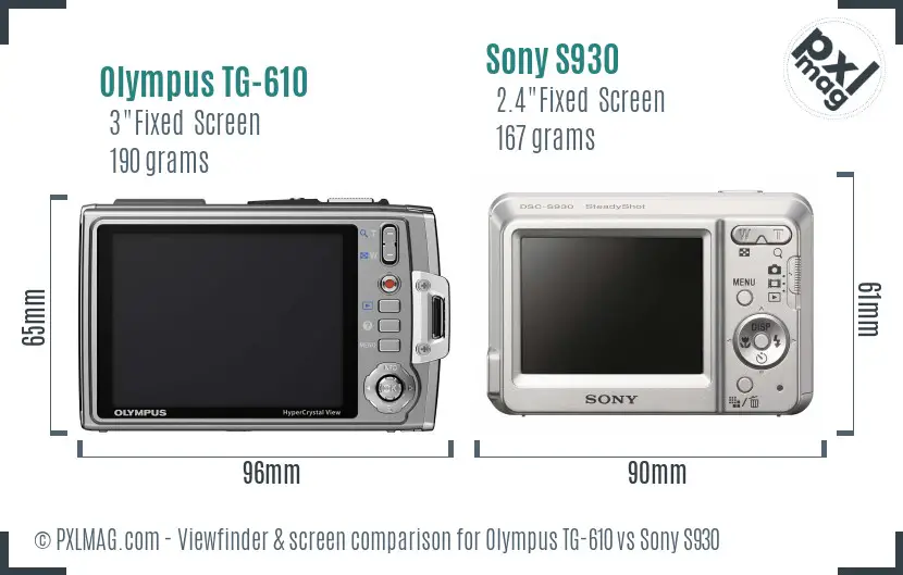 Olympus TG-610 vs Sony S930 Screen and Viewfinder comparison
