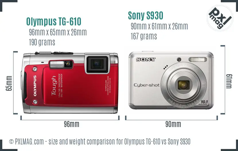 Olympus TG-610 vs Sony S930 size comparison