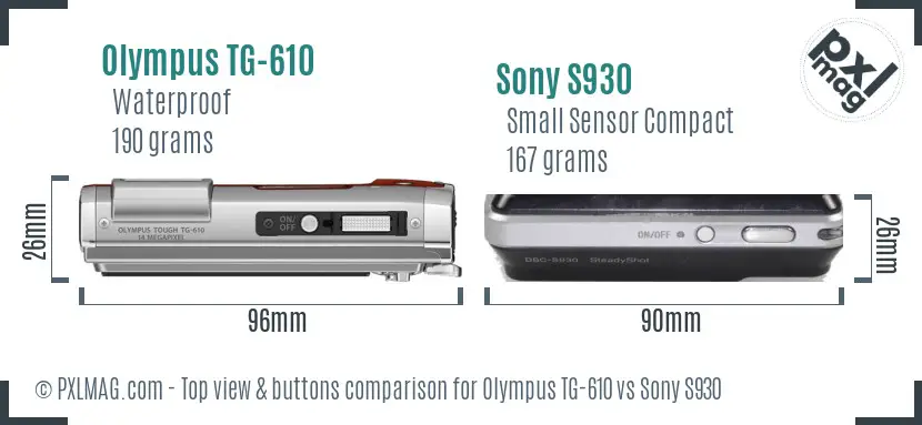Olympus TG-610 vs Sony S930 top view buttons comparison