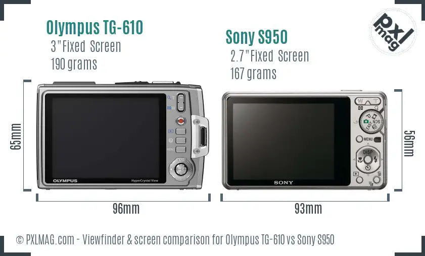 Olympus TG-610 vs Sony S950 Screen and Viewfinder comparison