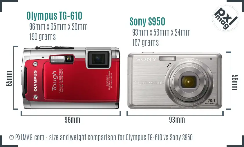 Olympus TG-610 vs Sony S950 size comparison