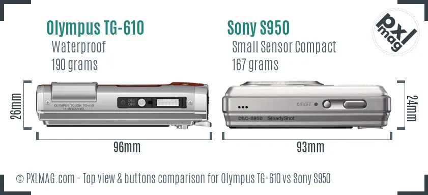 Olympus TG-610 vs Sony S950 top view buttons comparison