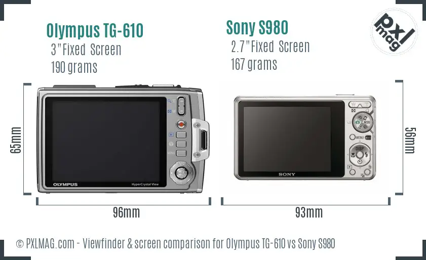 Olympus TG-610 vs Sony S980 Screen and Viewfinder comparison