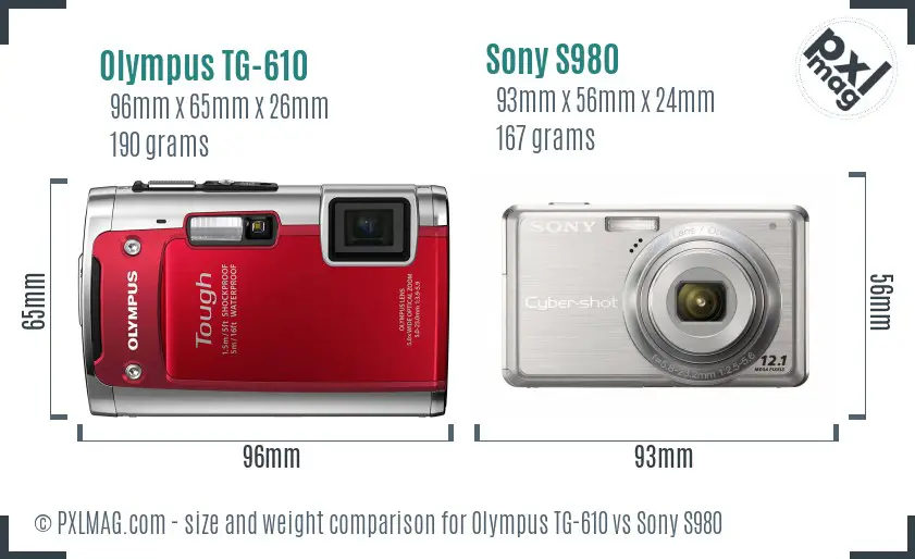 Olympus TG-610 vs Sony S980 size comparison