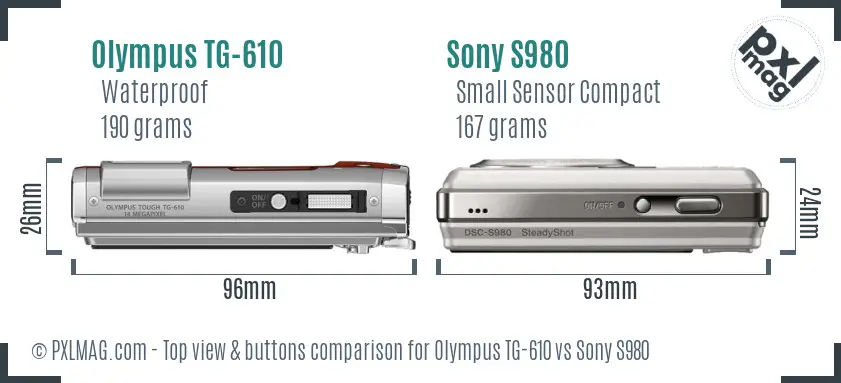 Olympus TG-610 vs Sony S980 top view buttons comparison